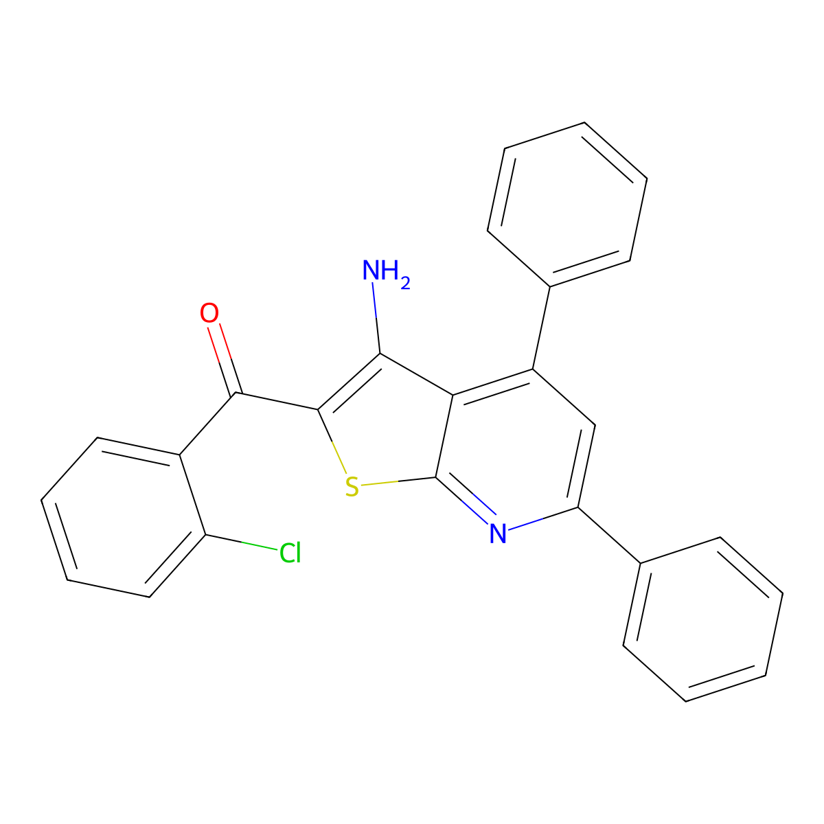 (3-Amino-4,6-diphenylthieno[2,3-b]pyridin-2-yl)(2-chlorophenyl)methanone molecular structure, CAS 445384-53-2