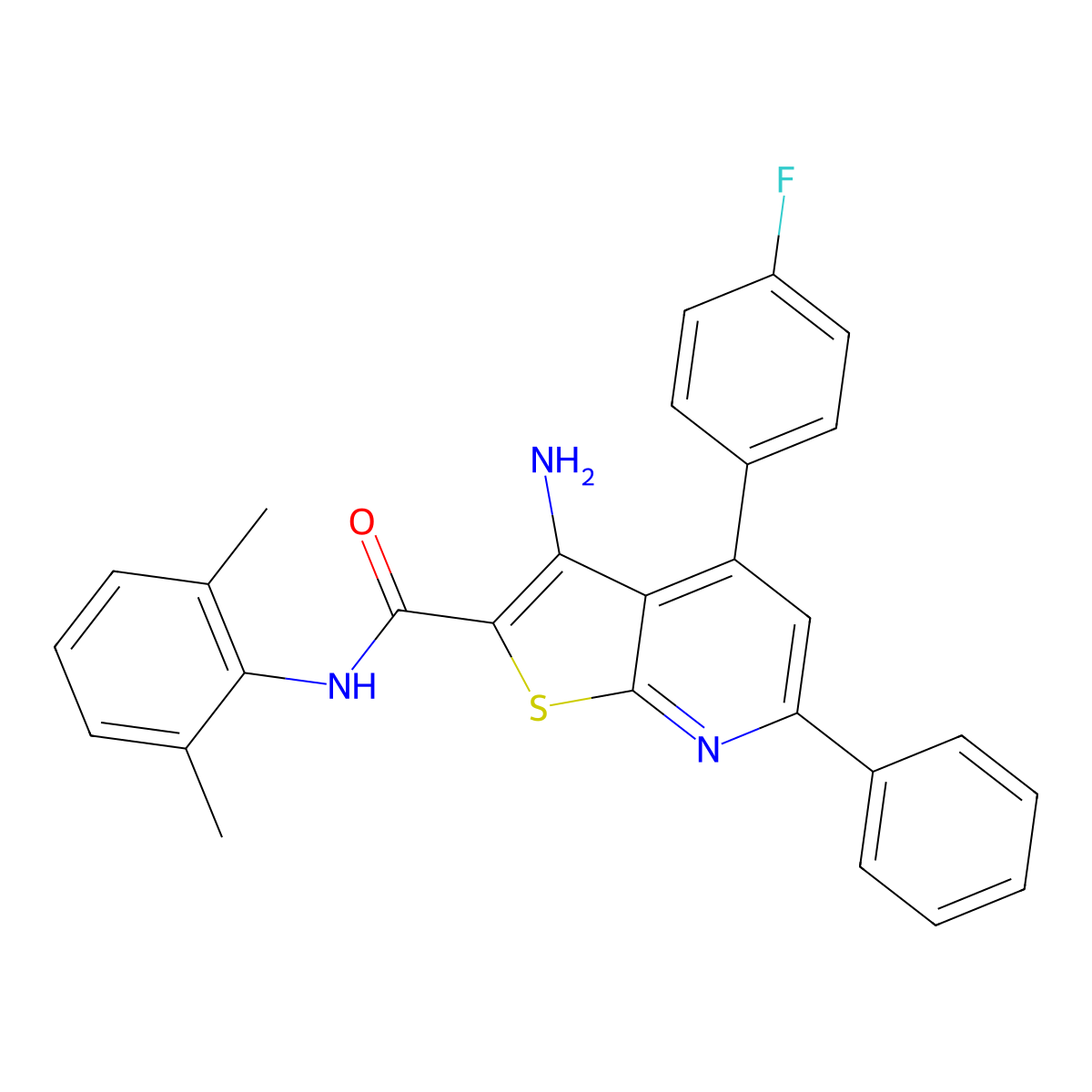 3-amino-N-(2,6-dimethylphenyl)-4-(4-fluorophenyl)-6-phenylthieno[2,3-b]pyridine-2-carboxamide molecular structure, CAS 445384-54-3