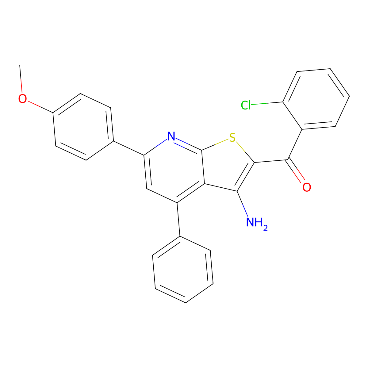[3-Amino-6-(4-methoxyphenyl)-4-phenylthieno[2,3-b]pyridin-2-yl]-(2-chlorophenyl)methanone molecular structure, CAS 445384-56-5