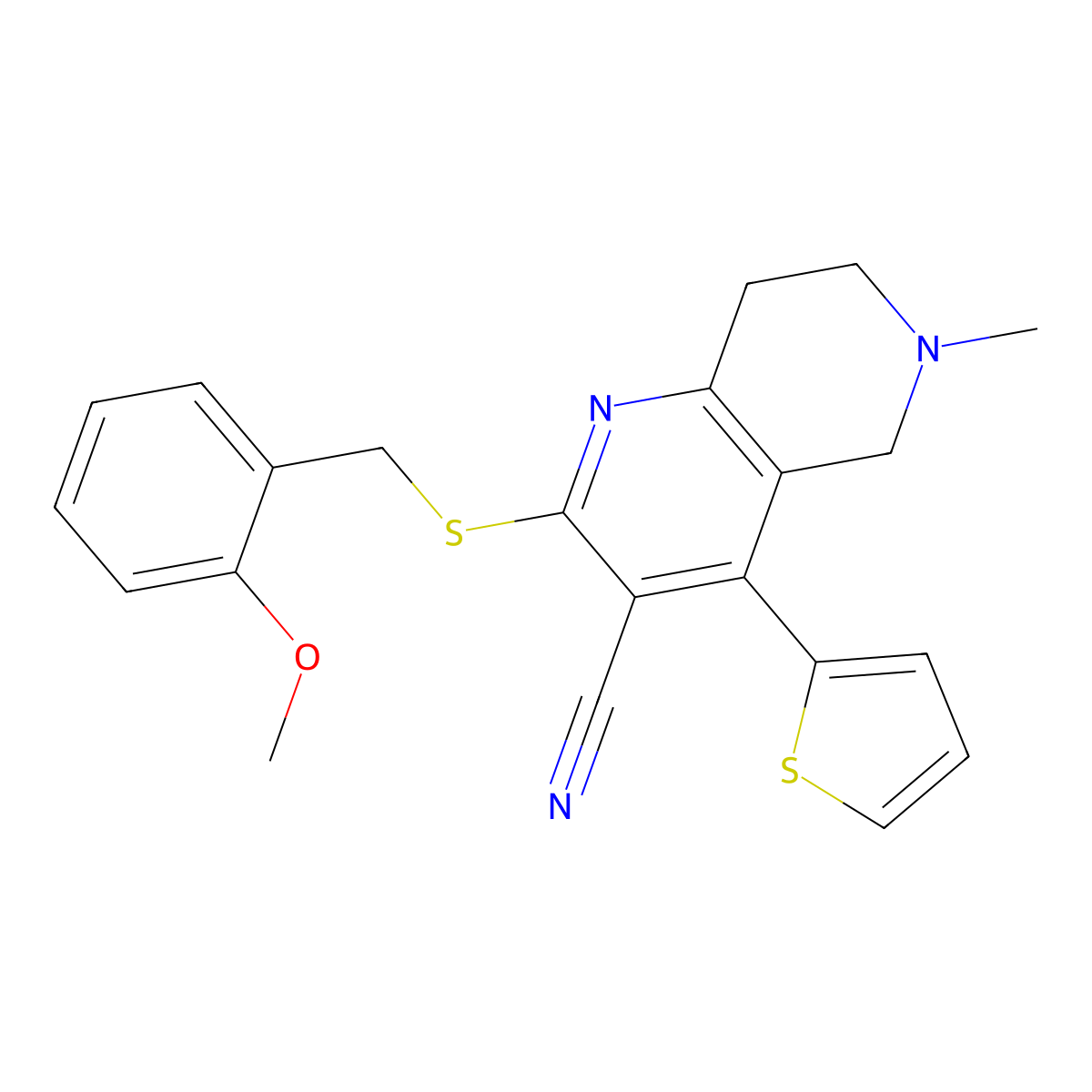 2-[(2-Methoxybenzyl)sulfanyl]-6-methyl-4-(2-thienyl)-5,6,7,8-tetrahydro[1,6]naphthyridine-3-carbonitrile molecular structure, CAS 445384-90-7