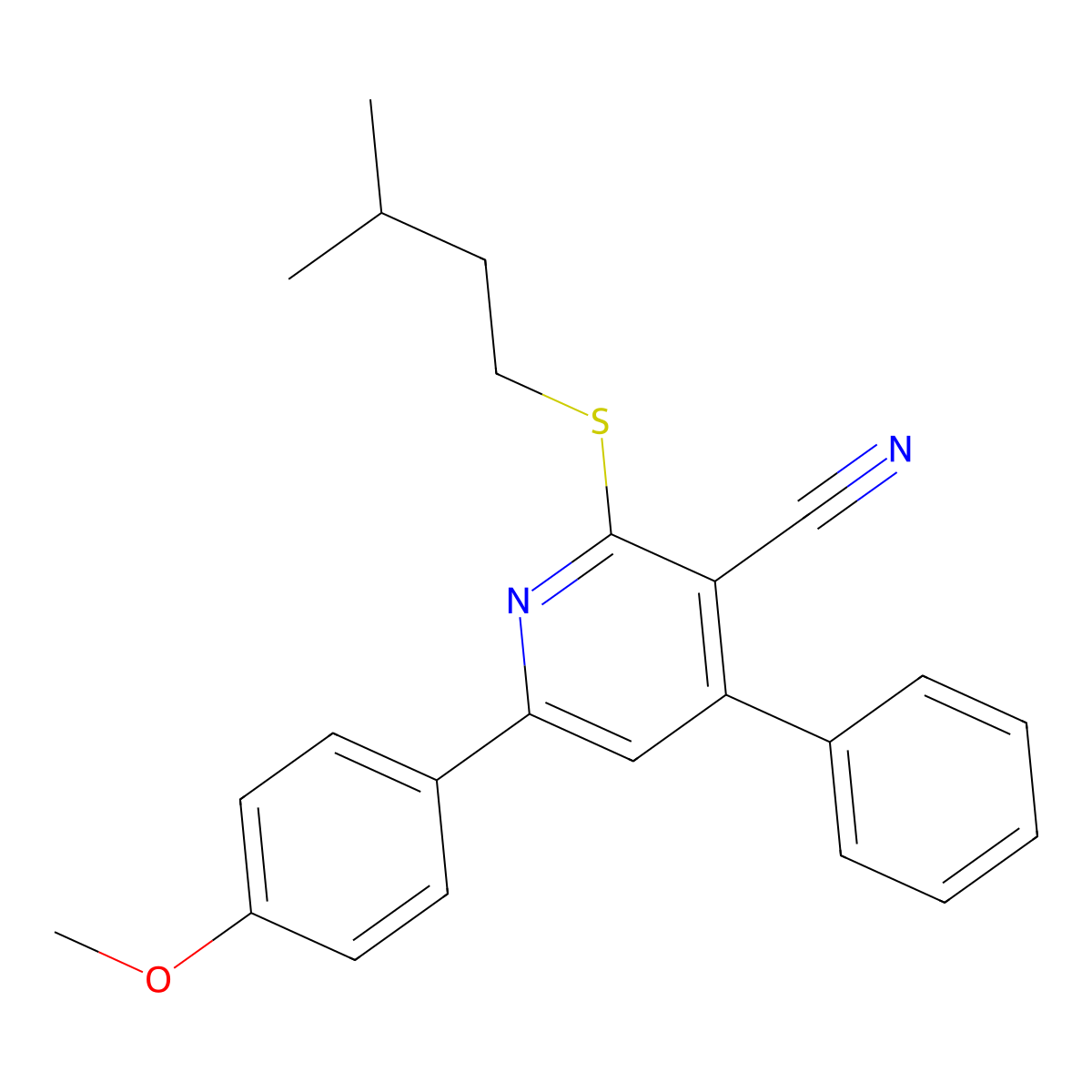 6-(4-Methoxyphenyl)-2-(3-methylbutylsulfanyl)-4-phenylpyridine-3-carbonitrile molecular structure, CAS 445384-93-0
