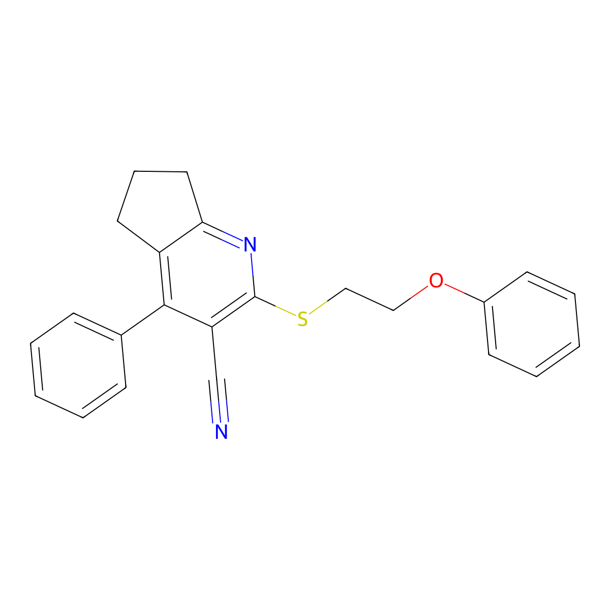 2-(2-phenoxyethylsulfanyl)-4-phenyl-6,7-dihydro-5H-cyclopenta[b]pyridine-3-carbonitrile molecular structure, CAS 445384-98-5