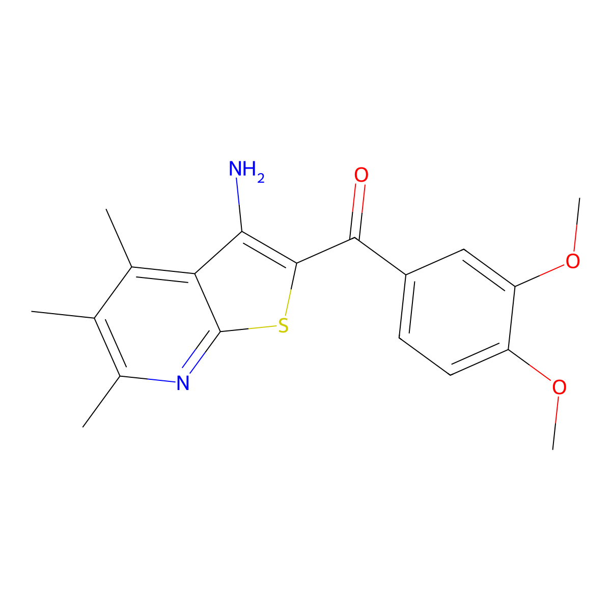 (3-Amino-4,5,6-trimethylthieno[2,3-b]pyridin-2-yl)(3,4-dimethoxyphenyl)methanone molecular structure, CAS 445385-14-8
