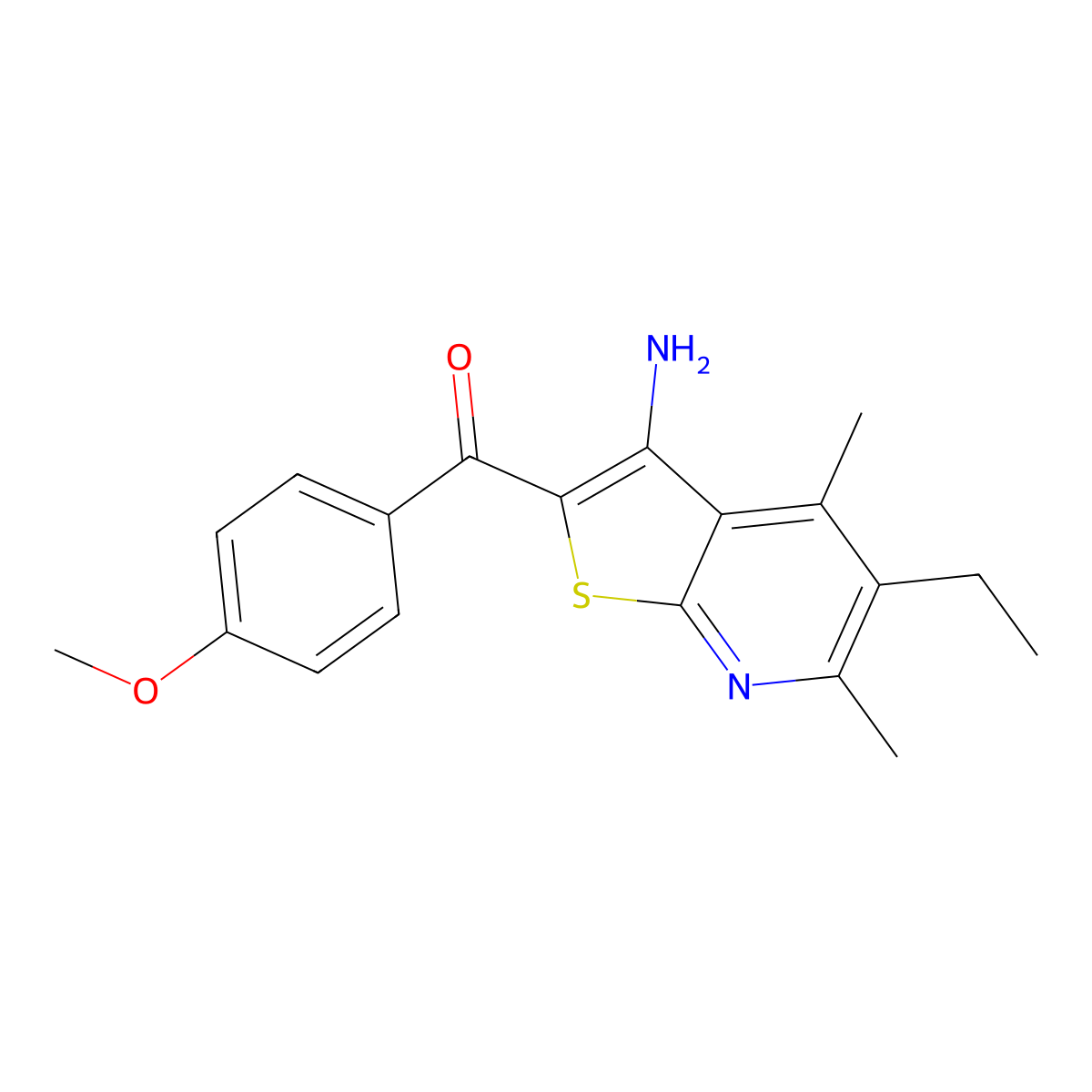 (3-Amino-5-ethyl-4,6-dimethylthieno[2,3-b]pyridin-2-yl)(4-methoxyphenyl)methanone molecular structure, CAS 445385-15-9