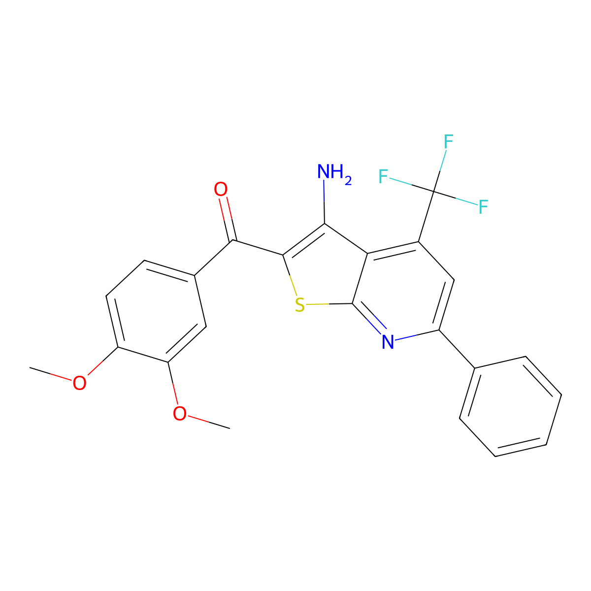 [3-Amino-6-phenyl-4-(trifluoromethyl)thieno[2,3-b]pyridin-2-yl]-(3,4-dimethoxyphenyl)methanone molecular structure, CAS 445385-18-2