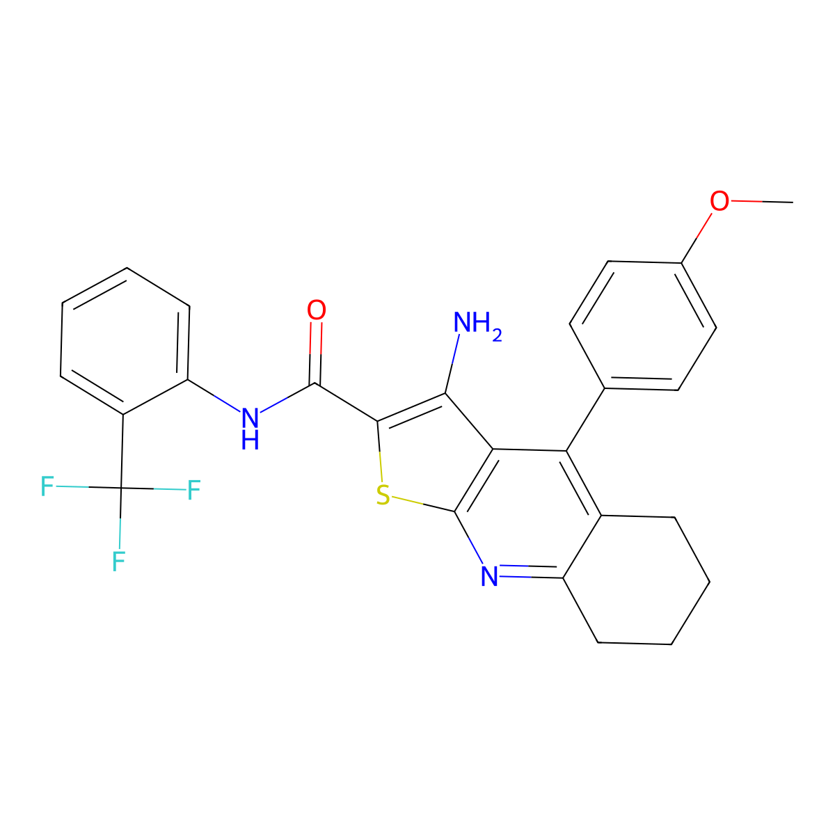 3-amino-4-(4-methoxyphenyl)-N-[2-(trifluoromethyl)phenyl]-5,6,7,8-tetrahydrothieno[2,3-b]quinoline-2-carboxamide molecular structure, CAS 445385-20-6