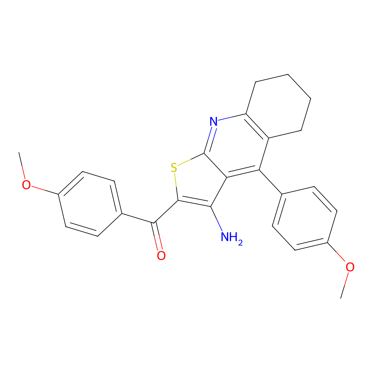 [3-Amino-4-(4-methoxyphenyl)-5,6,7,8-tetrahydrothieno[2,3-b]quinolin-2-yl]-(4-methoxyphenyl)methanone molecular structure, CAS 445385-22-8