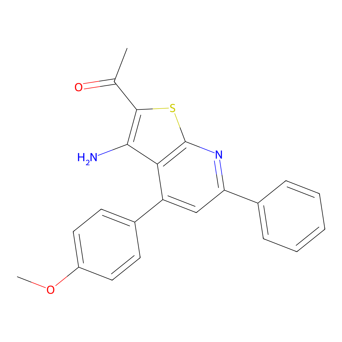 1-[3-Amino-4-(4-methoxyphenyl)-6-phenylthieno[2,3-b]pyridin-2-yl]ethanone molecular structure, CAS 445385-24-0