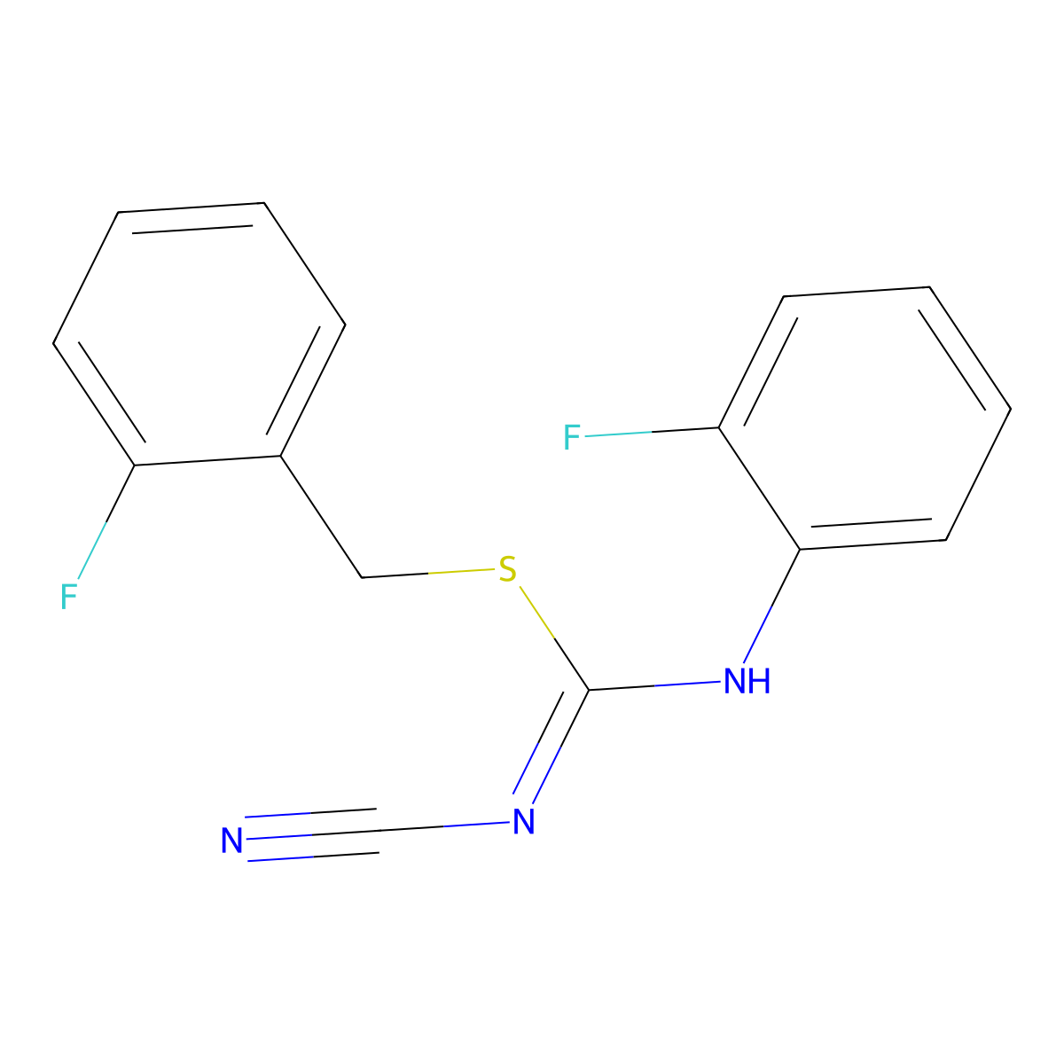 2-fluorobenzyl N'-cyano-N-(2-fluorophenyl)carbamimidothioate molecular structure, CAS 445385-34-2