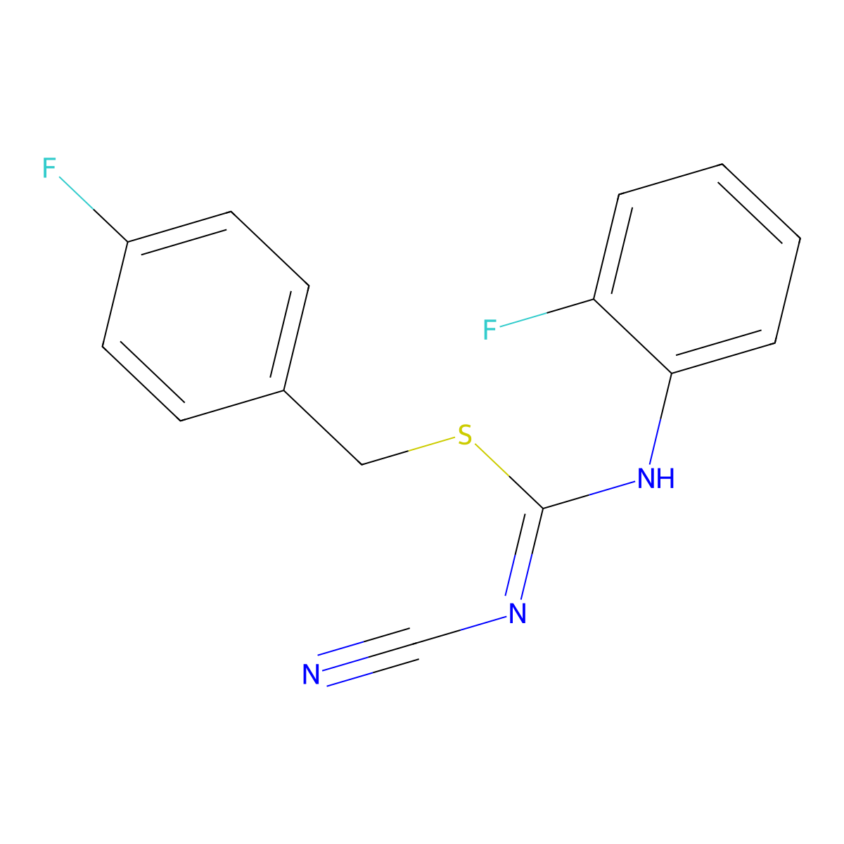 4-fluorobenzyl N'-cyano-N-(2-fluorophenyl)carbamimidothioate molecular structure, CAS 445385-35-3