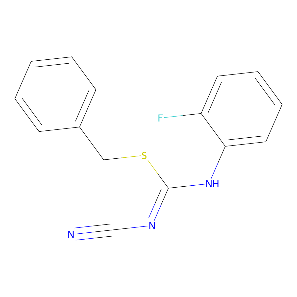 benzyl N-cyano-N'-(2-fluorophenyl)carbamimidothioate molecular structure, CAS 445385-36-4