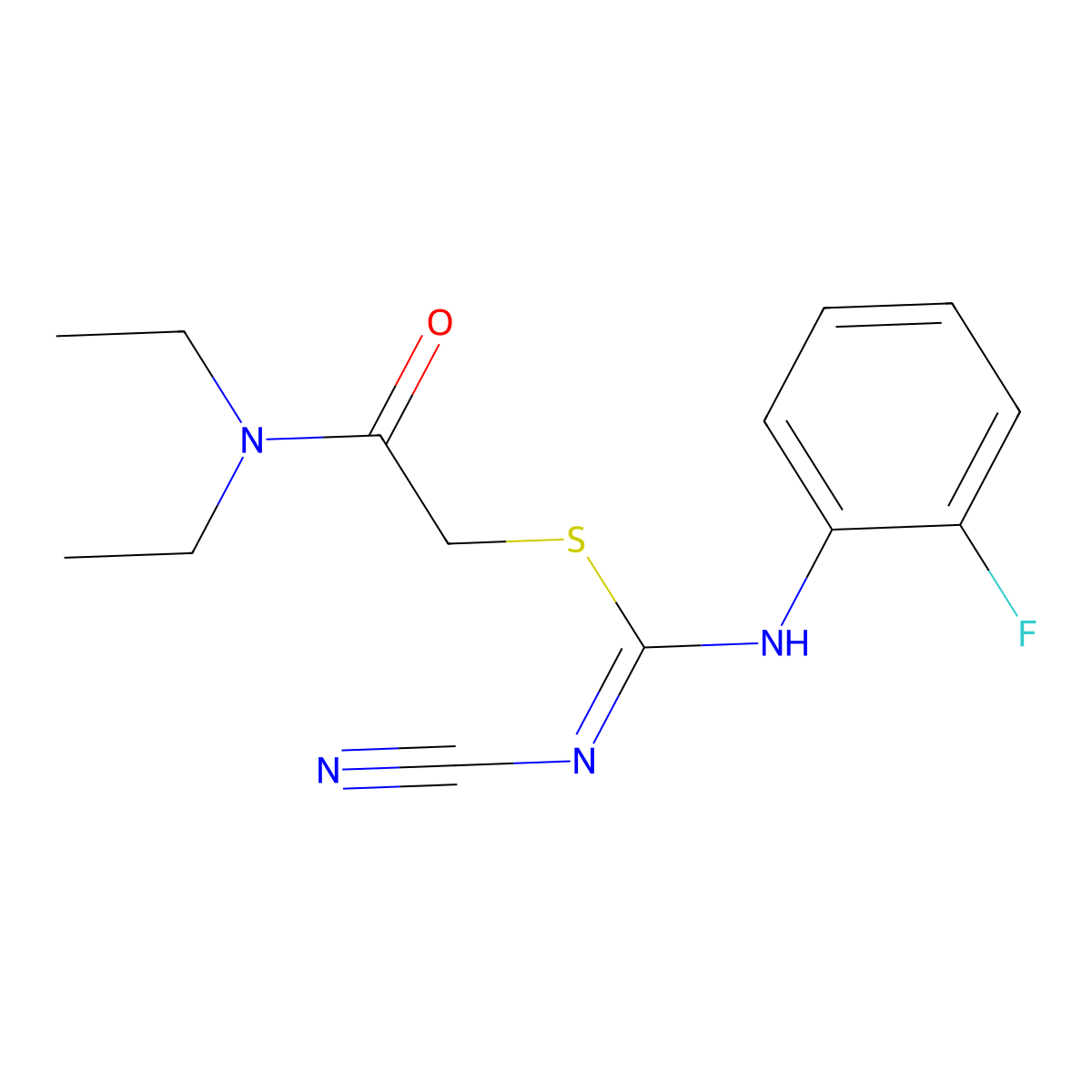 2-(diethylamino)-2-oxoethyl N'-cyano-N-(2-fluorophenyl)carbamimidothioate molecular structure, CAS 445385-38-6