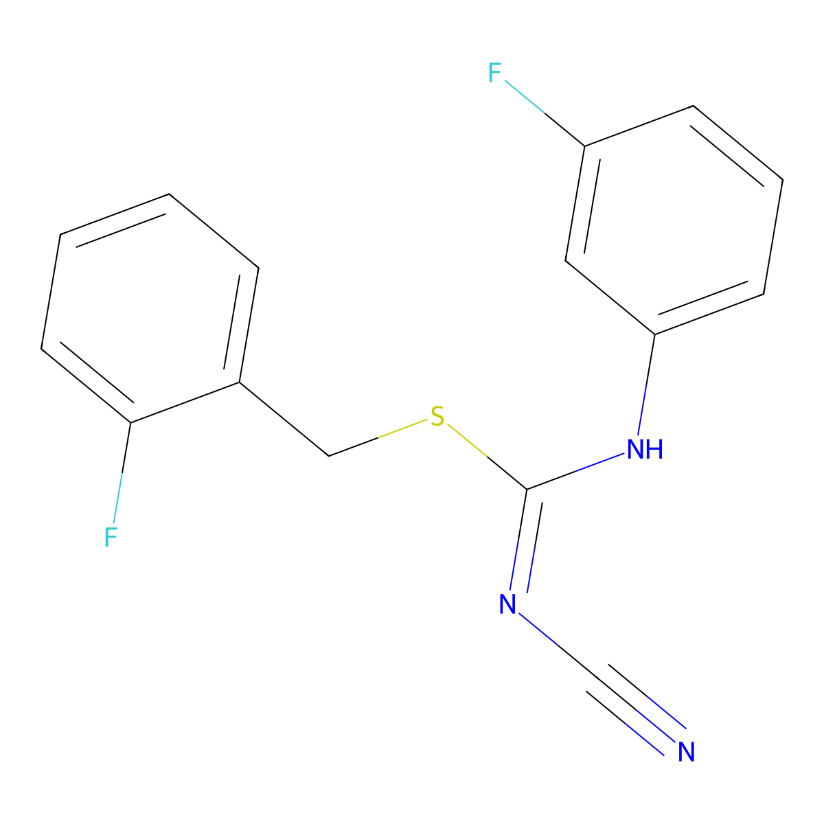 2-fluorobenzyl N'-cyano-N-(3-fluorophenyl)carbamimidothioate molecular structure, CAS 445385-41-1