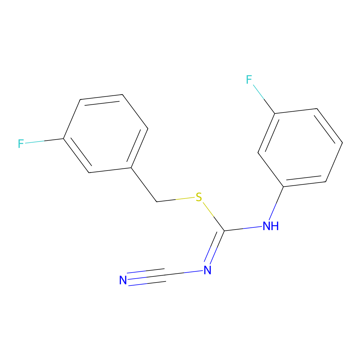 3-fluorobenzyl N'-cyano-N-(3-fluorophenyl)carbamimidothioate molecular structure, CAS 445385-42-2