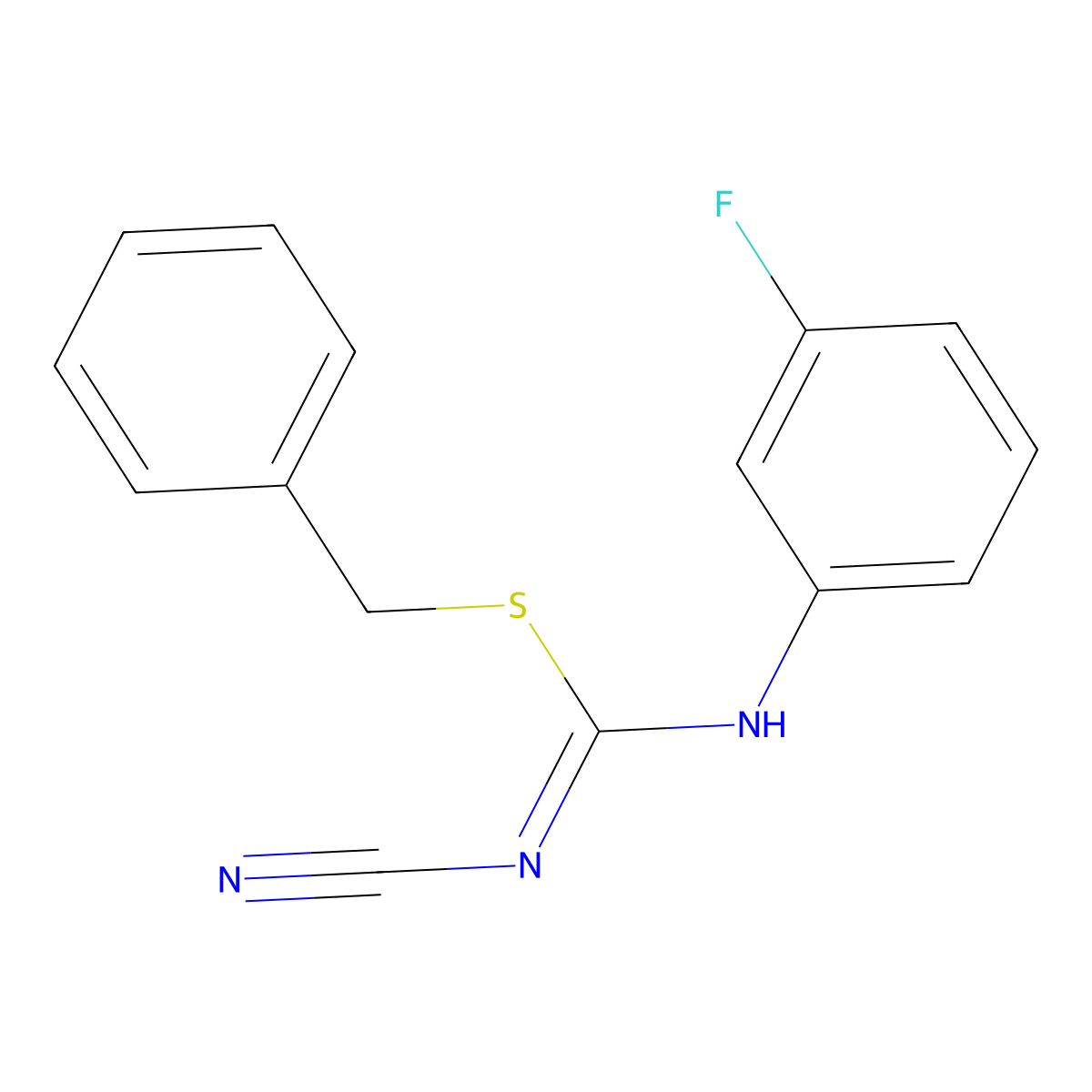 benzyl N-cyano-N'-(3-fluorophenyl)carbamimidothioate molecular structure, CAS 445385-44-4