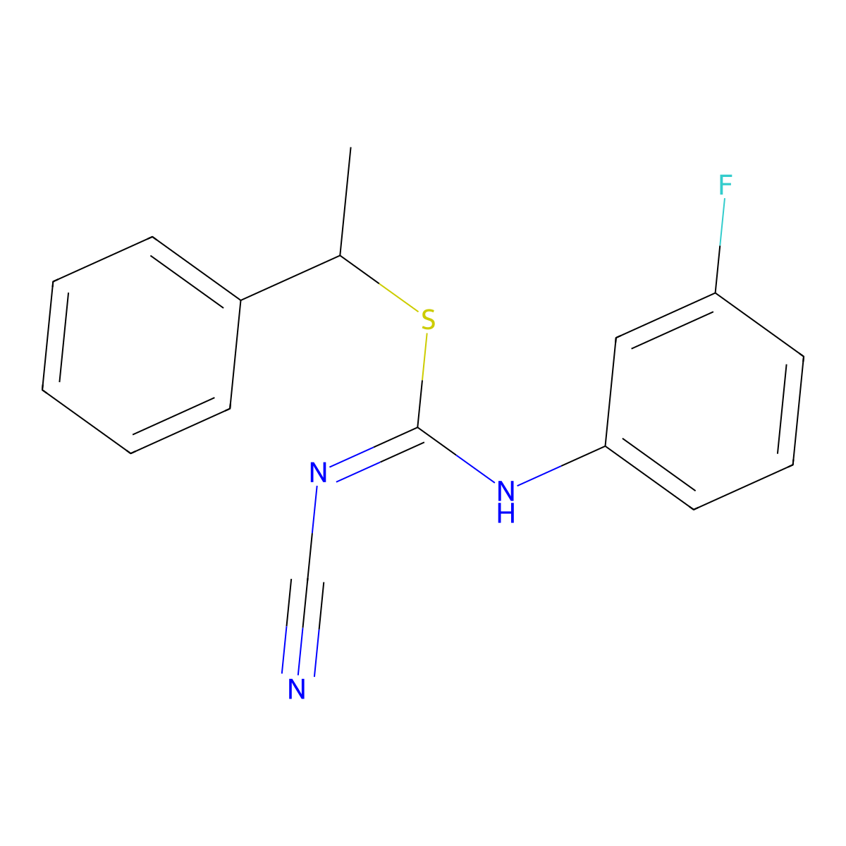 1-phenylethyl N-cyano-N'-(3-fluorophenyl)carbamimidothioate molecular structure, CAS 445385-45-5