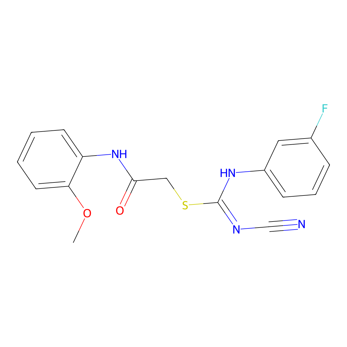 [2-(2-methoxyanilino)-2-oxoethyl] N-cyano-N'-(3-fluorophenyl)carbamimidothioate molecular structure, CAS 445385-46-6