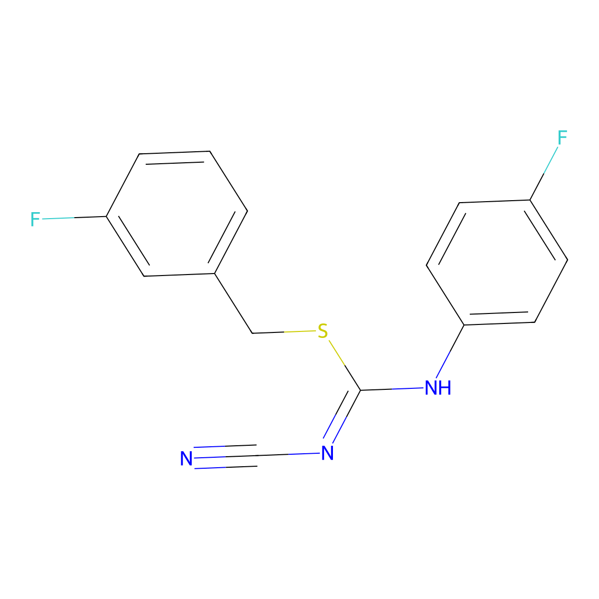 3-fluorobenzyl N'-cyano-N-(4-fluorophenyl)carbamimidothioate molecular structure, CAS 445385-50-2