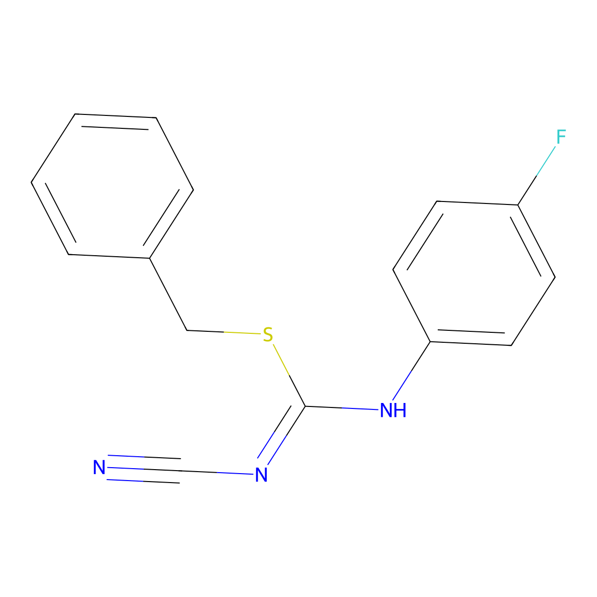 benzyl N'-cyano-N-(4-fluorophenyl)carbamimidothioate molecular structure, CAS 445385-52-4