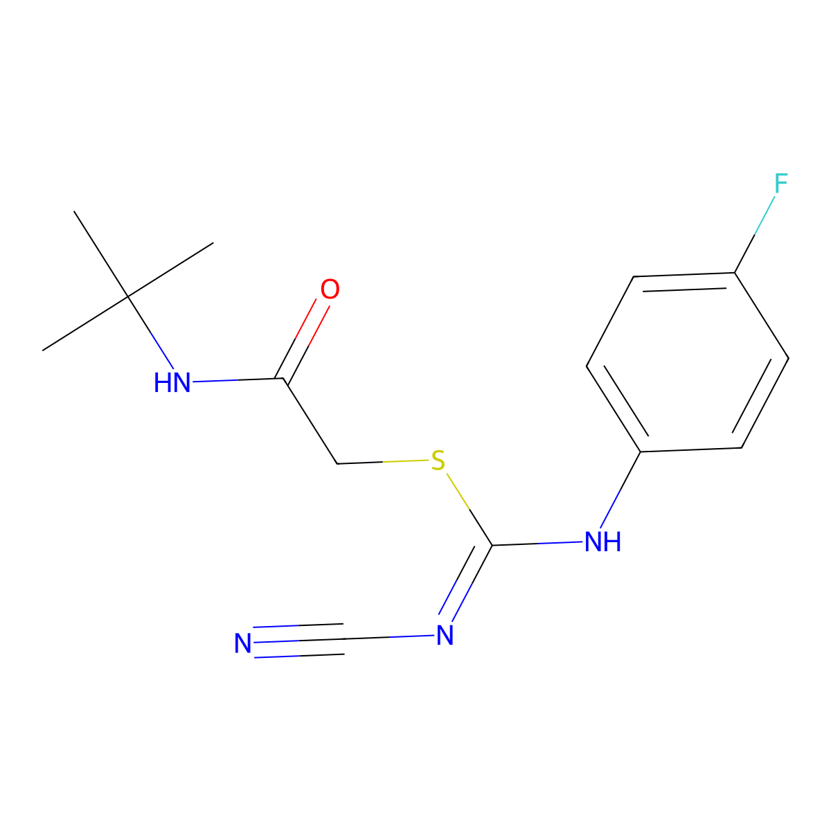 2-(tert-butylamino)-2-oxoethyl N'-cyano-N-(4-fluorophenyl)carbamimidothioate molecular structure, CAS 445385-53-5