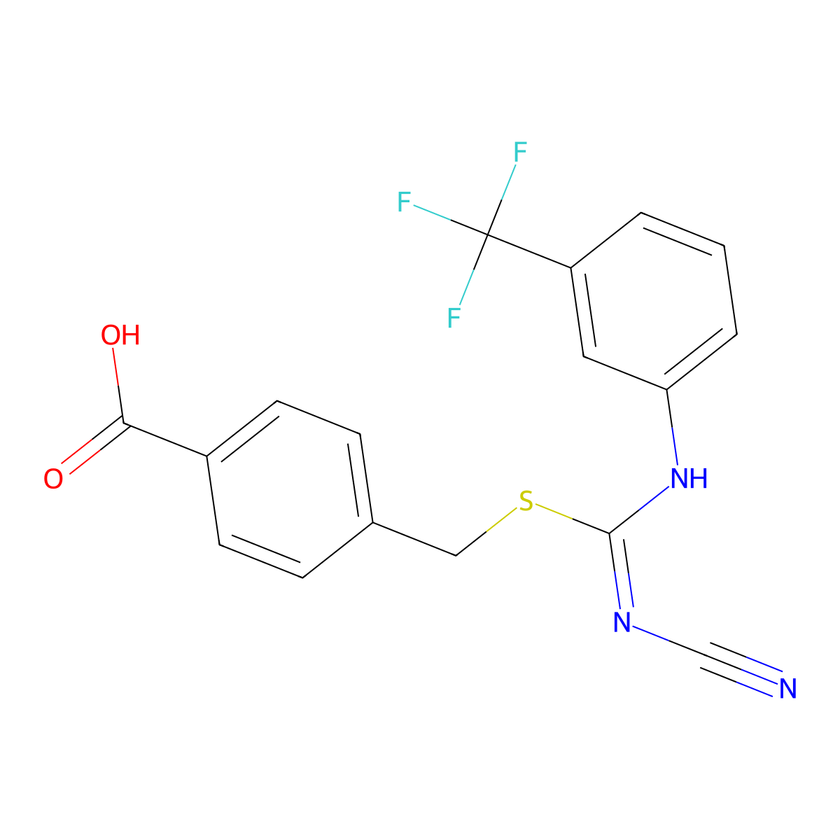 4-[({(Cyanoimino)[3-(trifluoromethyl)anilino]methyl}sulfanyl)methyl]benzoic acid molecular structure, CAS 445385-59-1