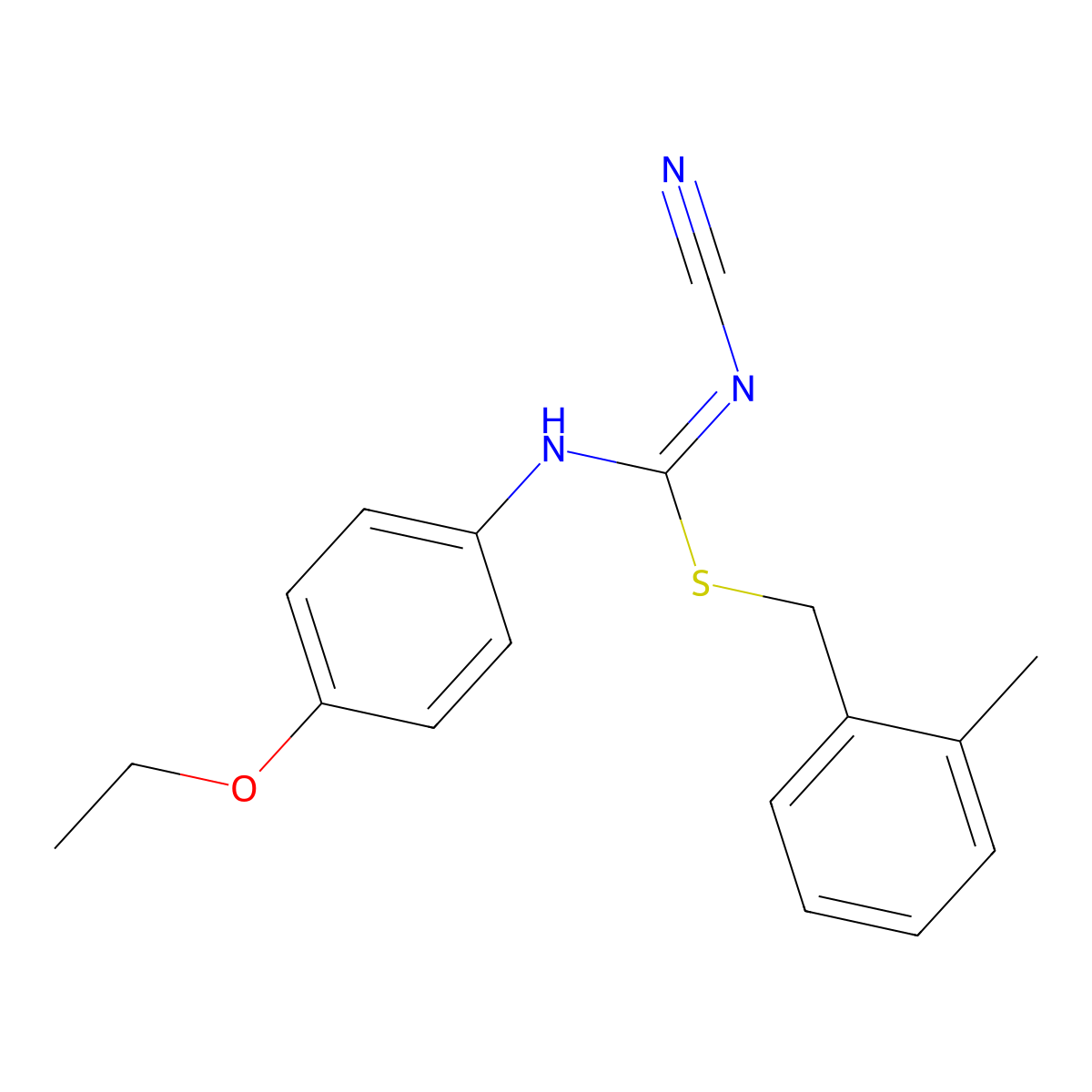 2-methylbenzyl N'-cyano-N-(4-ethoxyphenyl)carbamimidothioate molecular structure, CAS 445385-62-6