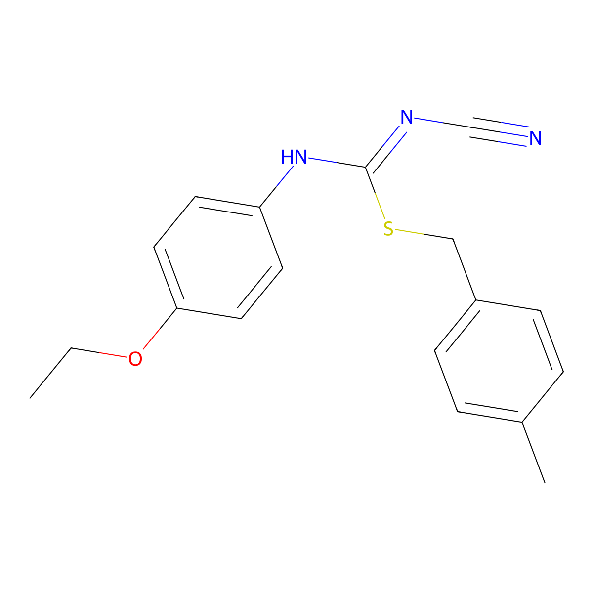 4-methylbenzyl N'-cyano-N-(4-ethoxyphenyl)carbamimidothioate molecular structure, CAS 445385-63-7