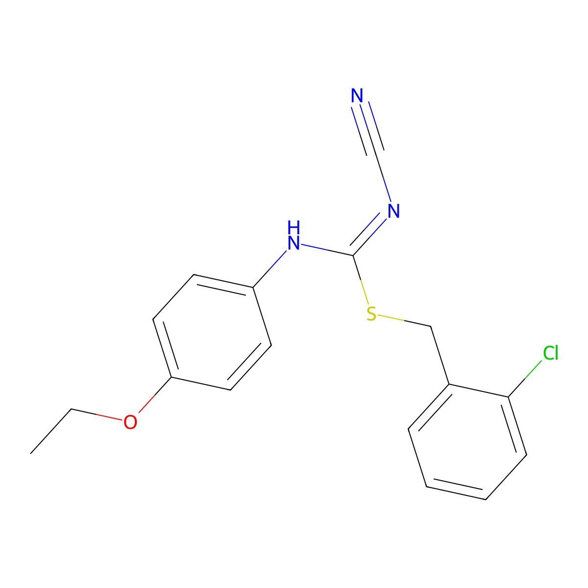 2-chlorobenzyl N'-cyano-N-(4-ethoxyphenyl)carbamimidothioate molecular structure, CAS 445385-64-8