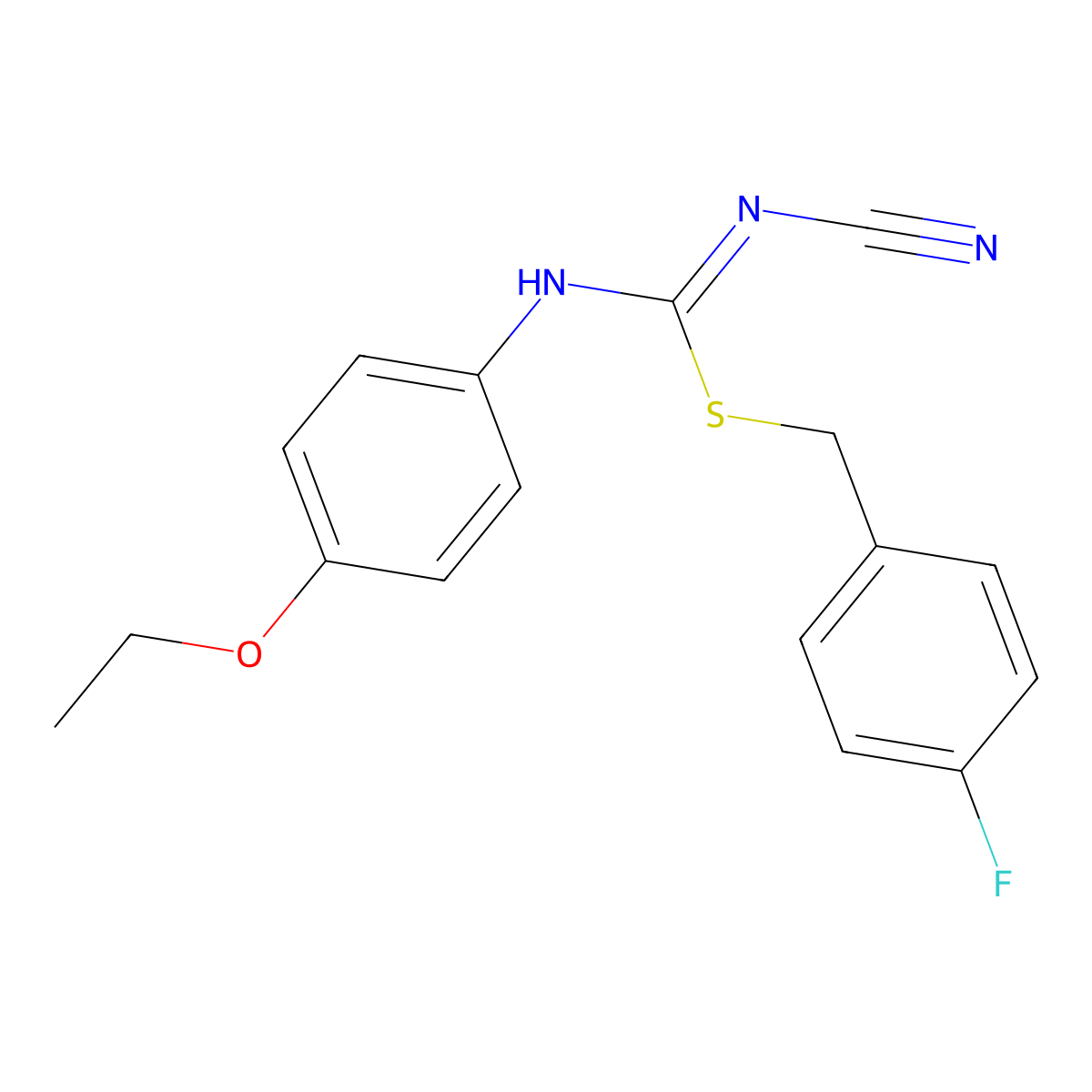 (4-fluorophenyl)methyl N-cyano-N'-(4-ethoxyphenyl)carbamimidothioate molecular structure, CAS 445385-66-0