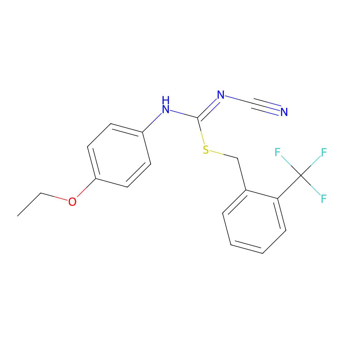 2-(trifluoromethyl)benzyl N'-cyano-N-(4-ethoxyphenyl)carbamimidothioate molecular structure, CAS 445385-67-1