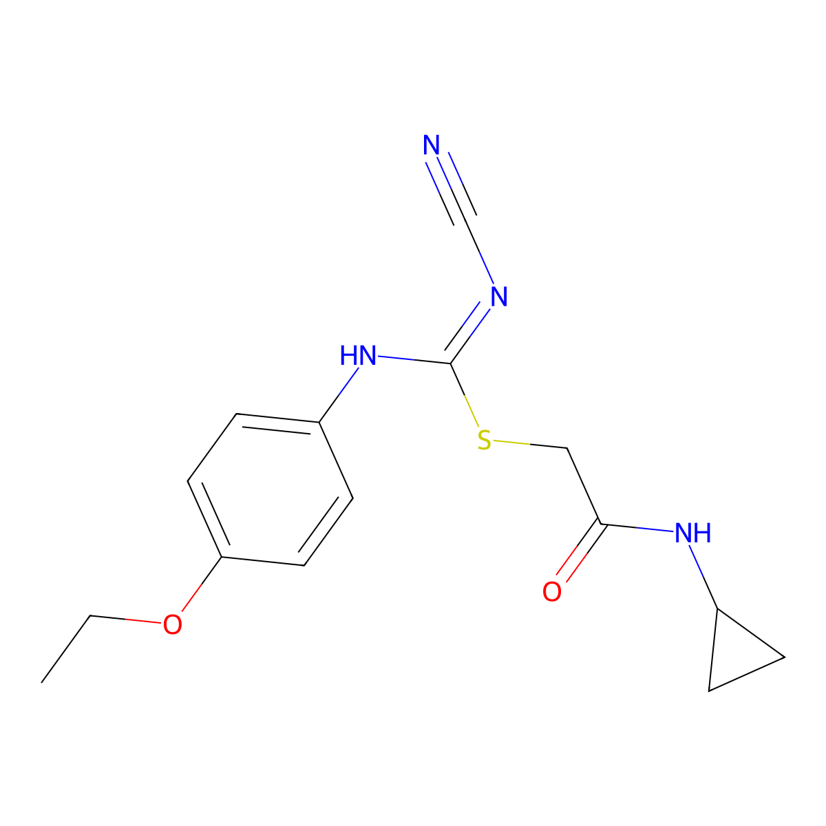 2-(cyclopropylamino)-2-oxoethyl N'-cyano-N-(4-ethoxyphenyl)carbamimidothioate molecular structure, CAS 445385-68-2