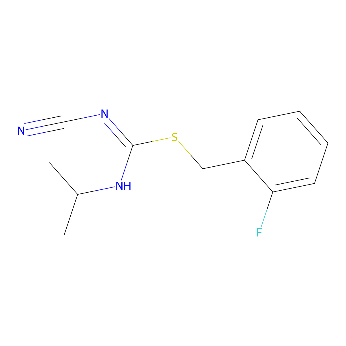 (2-fluorophenyl)methyl N-cyano-N'-propan-2-ylcarbamimidothioate molecular structure, CAS 445385-76-2