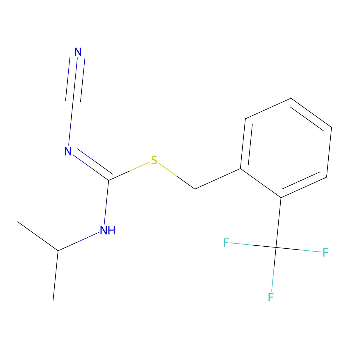 [2-(trifluoromethyl)phenyl]methyl N-cyano-N'-propan-2-ylcarbamimidothioate molecular structure, CAS 445385-79-5