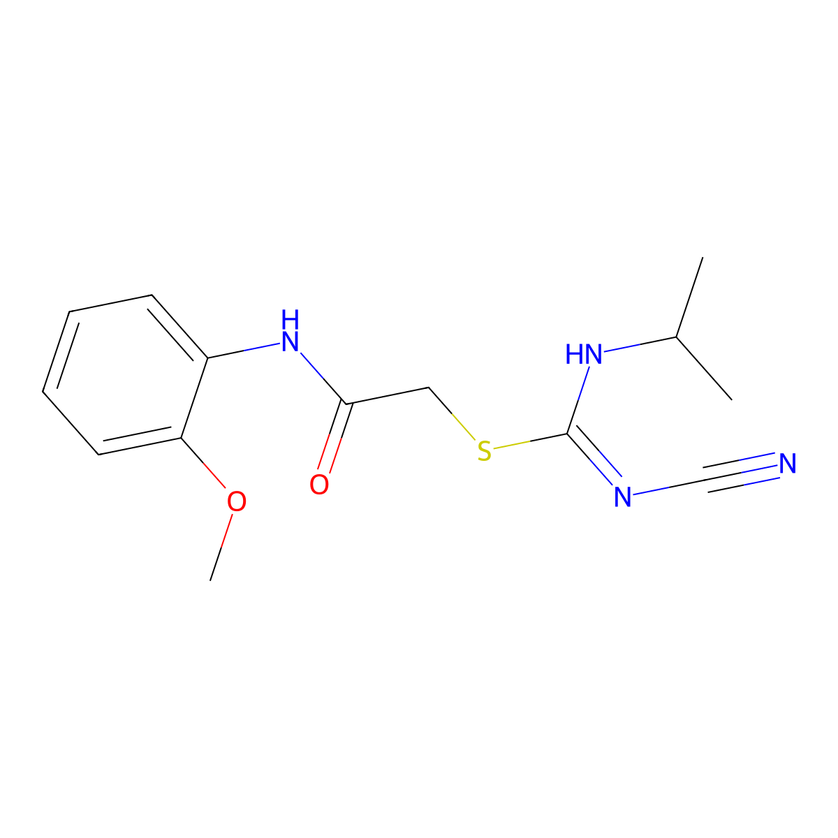 N-cyano-N'-propan-2-ylcarbamimidothioic acid [2-(2-methoxyanilino)-2-oxoethyl] ester molecular structure, CAS 445385-82-0