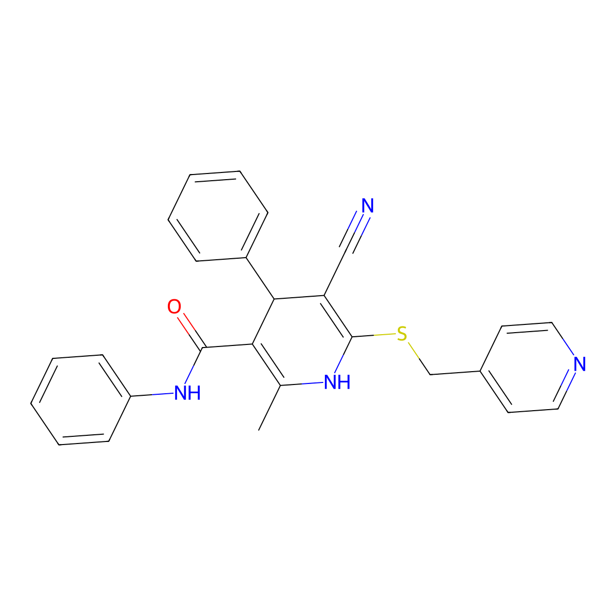 5-cyano-2-methyl-N,4-diphenyl-6-(pyridin-4-ylmethylsulfanyl)-1,4-dihydropyridine-3-carboxamide molecular structure, CAS 445385-89-7