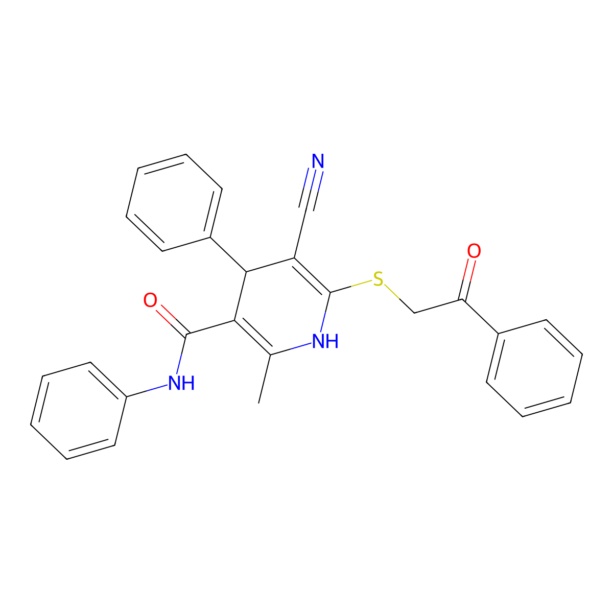 5-cyano-2-methyl-6-phenacylsulfanyl-N,4-diphenyl-1,4-dihydropyridine-3-carboxamide molecular structure, CAS 445385-90-0