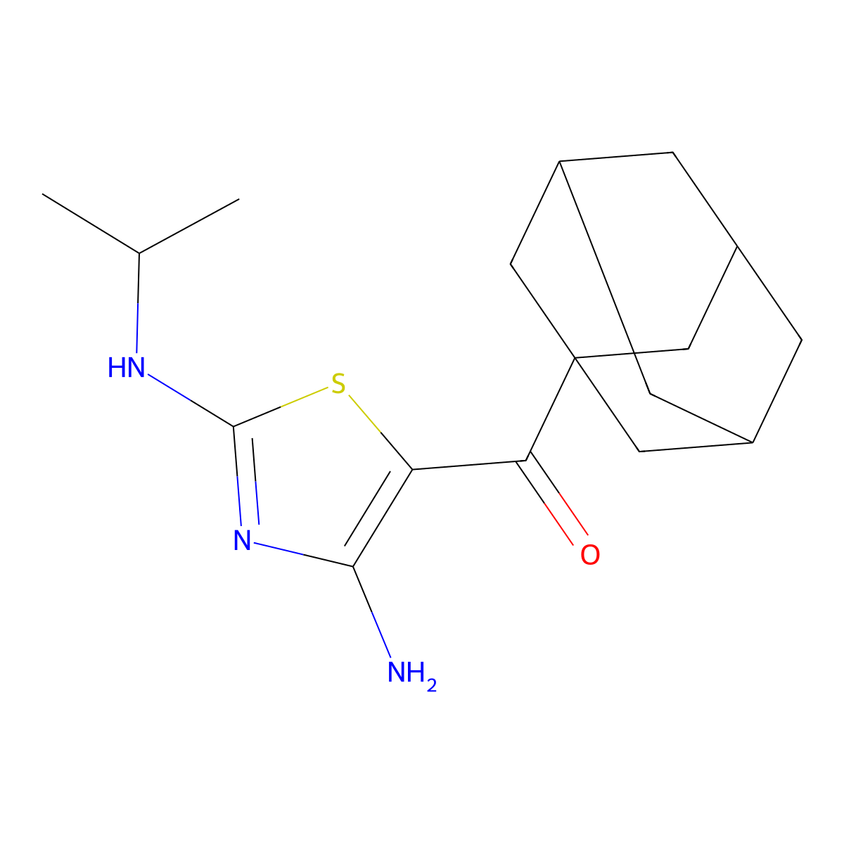 1-Adamantyl-[4-amino-2-(propan-2-ylamino)-1,3-thiazol-5-yl]methanone molecular structure, CAS 445385-95-5
