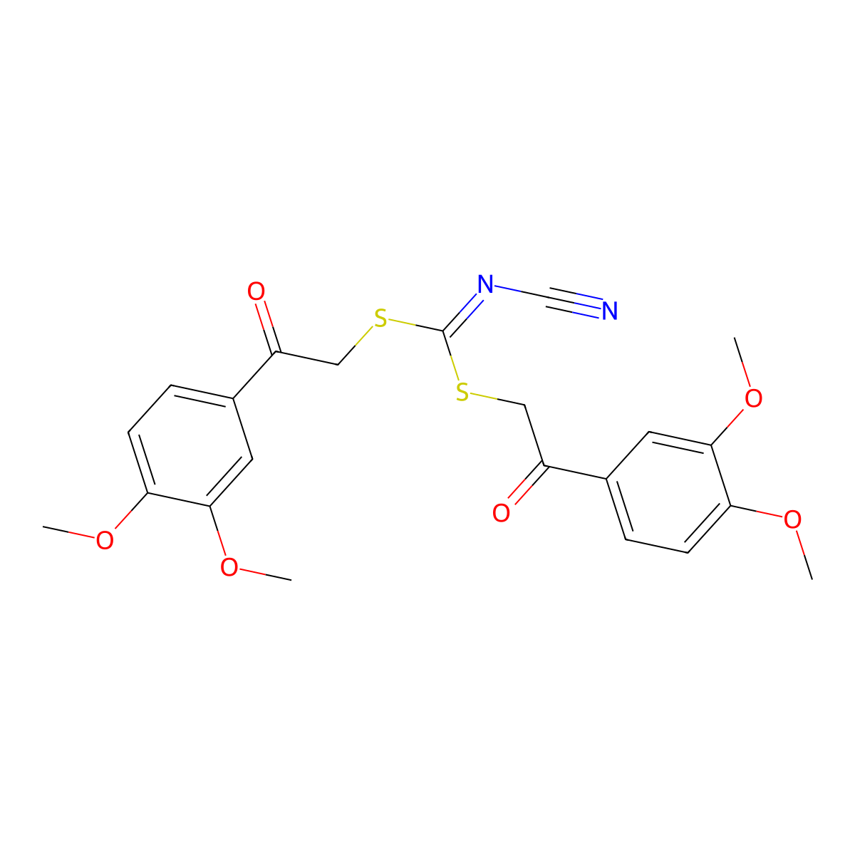 Bis[[2-(3,4-dimethoxyphenyl)-2-oxoethyl]sulfanyl]methylidenecyanamide molecular structure, CAS 445385-96-6