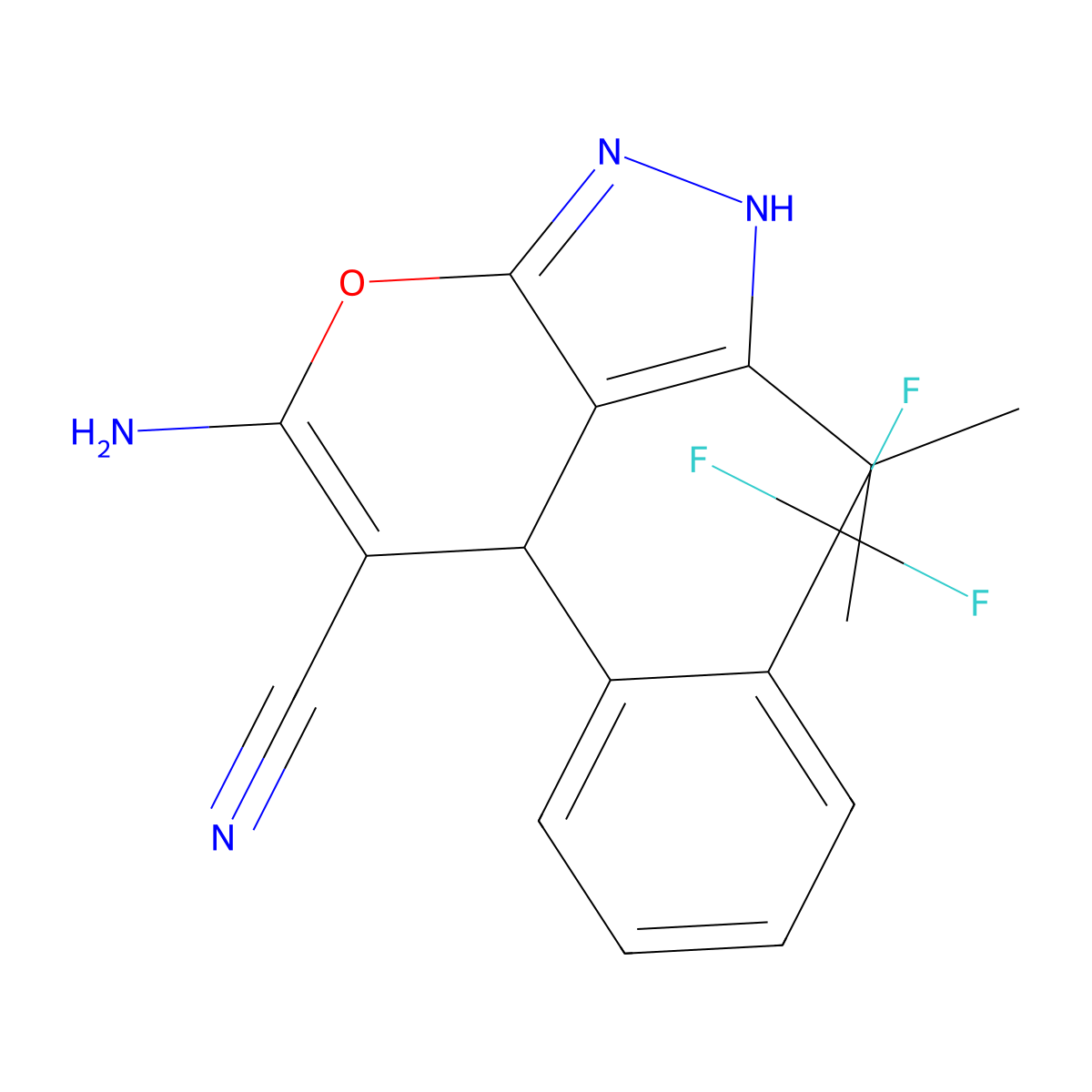 6-Amino-3-propan-2-yl-4-[2-(trifluoromethyl)phenyl]-2,4-dihydropyrano[2,3-c]pyrazole-5-carbonitrile molecular structure, CAS 445385-99-9