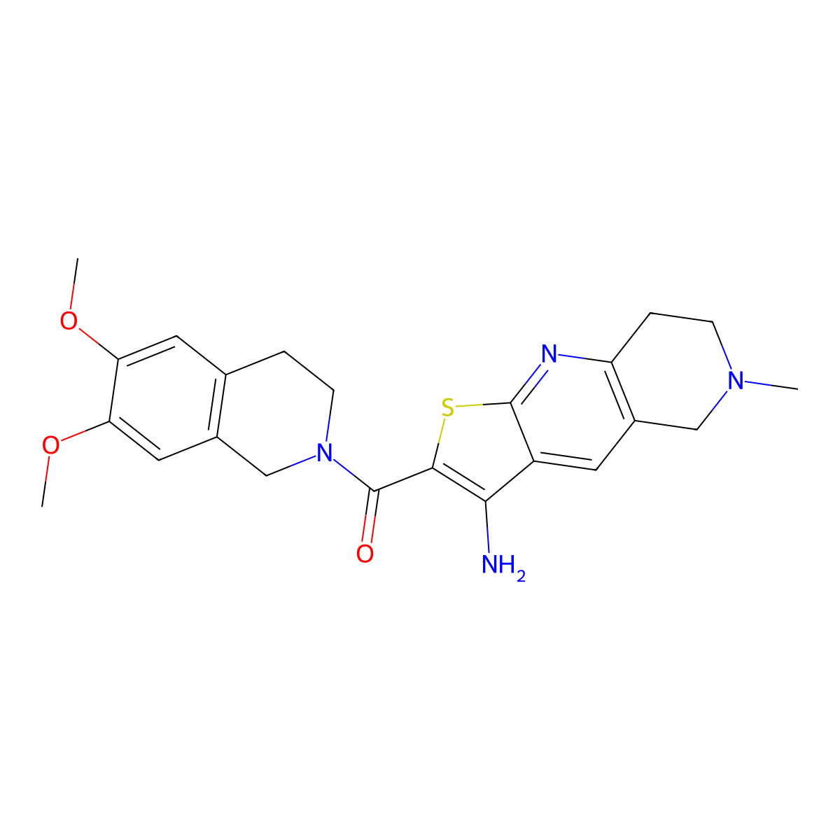 (3-amino-6-methyl-7,8-dihydro-5H-thieno[2,3-b][1,6]naphthyridin-2-yl)-(6,7-dimethoxy-3,4-dihydro-1H-isoquinolin-2-yl)methanone molecular structure, CAS 445390-72-7