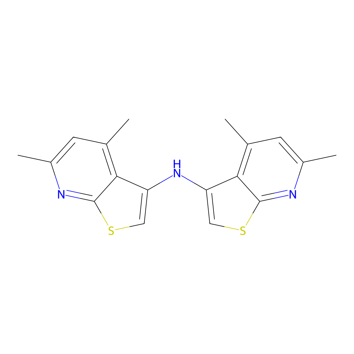 N-(4,6-dimethylthieno[2,3-b]pyridin-3-yl)-4,6-dimethylthieno[2,3-b]pyridin-3-amine molecular structure, CAS 445390-76-1
