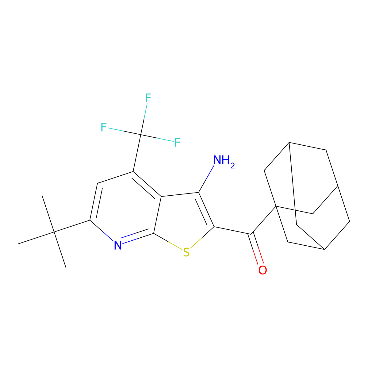 1-Adamantyl-[3-amino-6-tert-butyl-4-(trifluoromethyl)thieno[2,3-b]pyridin-2-yl]methanone molecular structure, CAS 445390-78-3