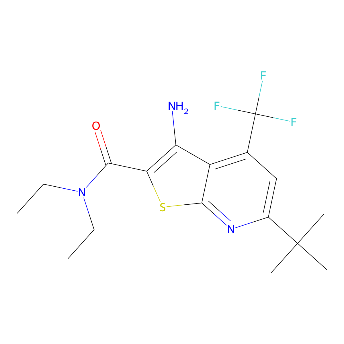 3-amino-6-tert-butyl-N,N-diethyl-4-(trifluoromethyl)thieno[2,3-b]pyridine-2-carboxamide molecular structure, CAS 445390-80-7
