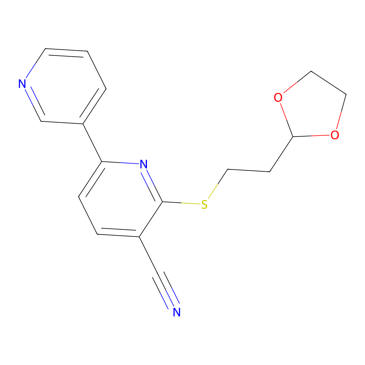 2-[2-(1,3-Dioxolan-2-yl)ethylsulfanyl]-6-pyridin-3-ylpyridine-3-carbonitrile molecular structure, CAS 445390-96-5
