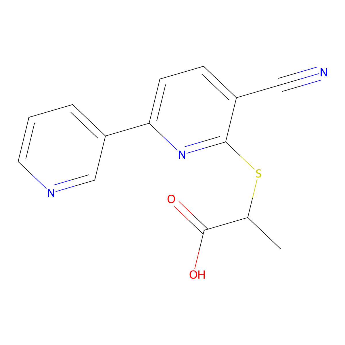 2-[(5-Cyano-2,3'-bipyridin-6-yl)thio]propanoic acid molecular structure, CAS 445391-28-6