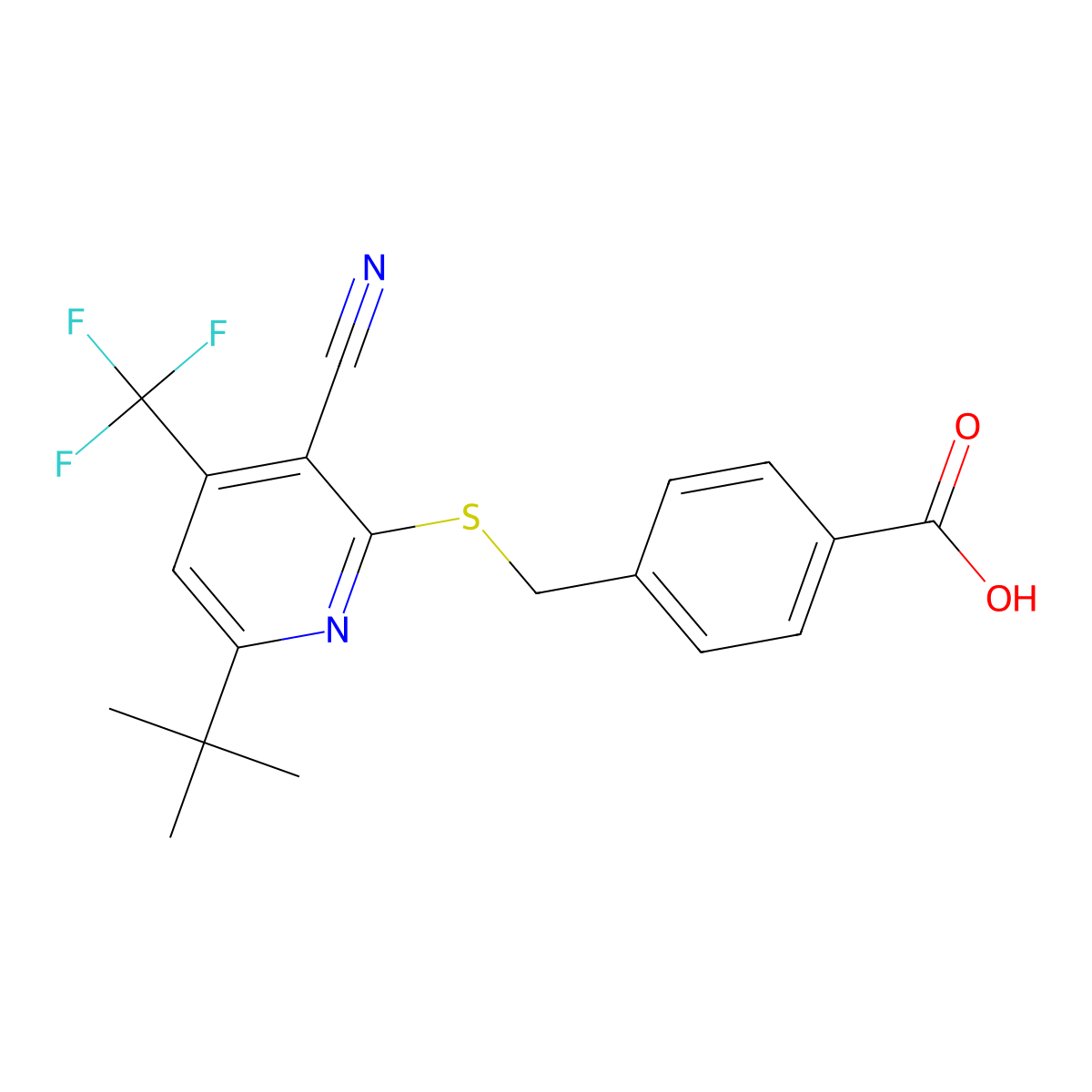 4-[[6-Tert-butyl-3-cyano-4-(trifluoromethyl)pyridin-2-yl]sulfanylmethyl]benzoic acid molecular structure, CAS 445391-41-3