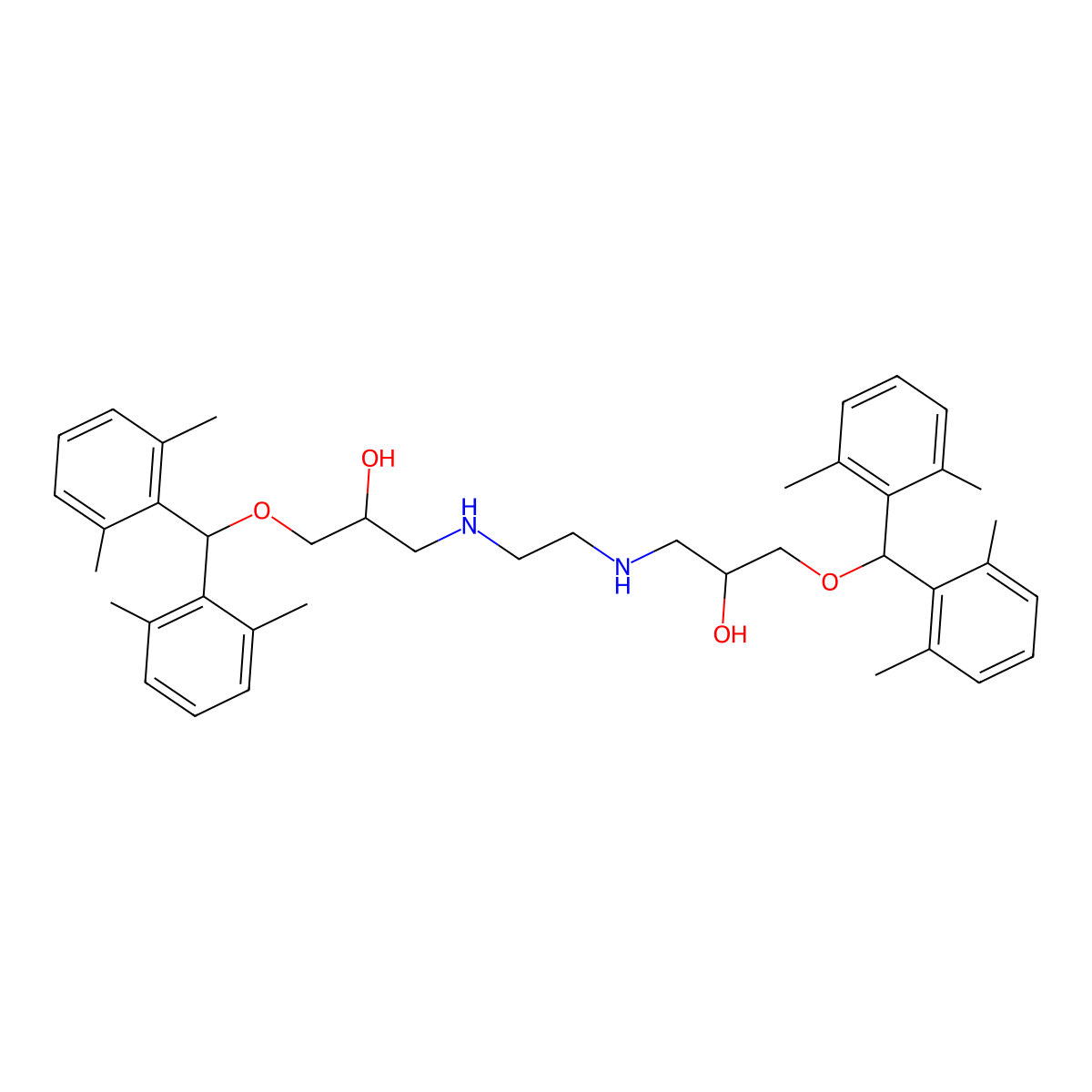 1,1,14,14-Tetrakis(2,6-dimethylphenyl)-2,13-dioxa-6,9-diazatetradecane-4,11-diol molecular structure, CAS 445392-02-9