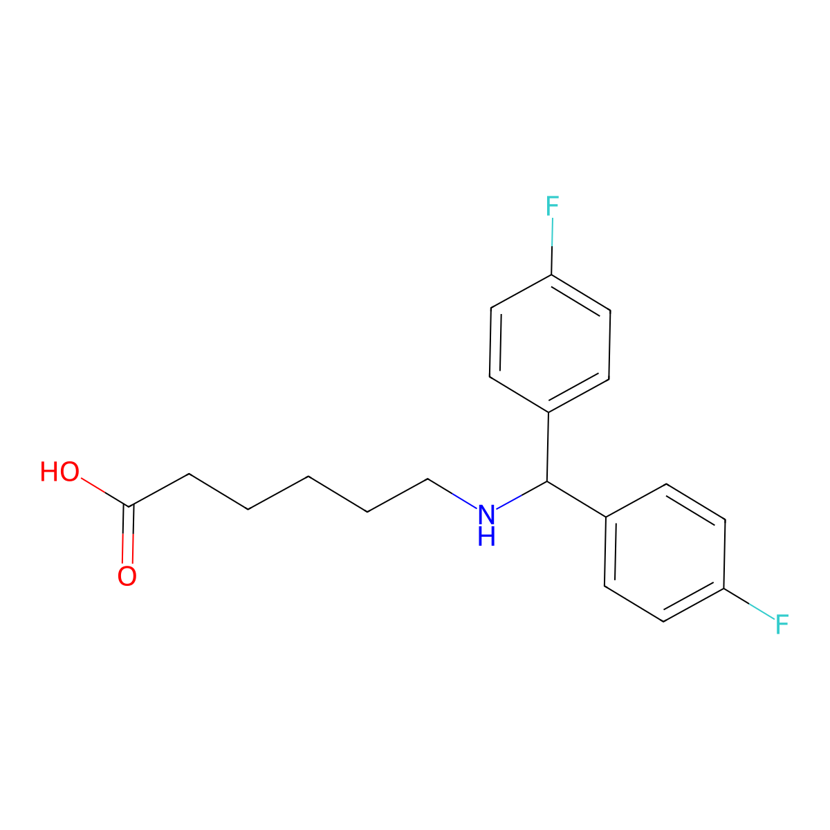 6-{[Bis(4-fluorophenyl)methyl]amino}hexanoic acid molecular structure, CAS 445403-48-5