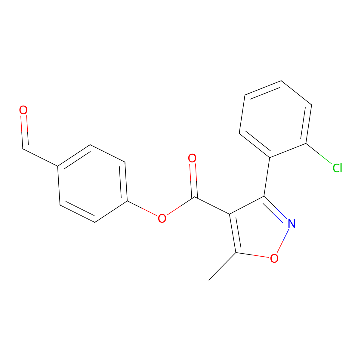 4-Formylphenyl 3-(2-chlorophenyl)-5-methylisoxazole-4-carboxylate molecular structure, CAS 445404-96-6