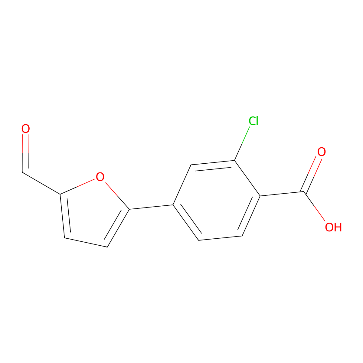2-Chloro-4-(5-formylfuran-2-yl)benzoic acid molecular structure, CAS 445405-01-6